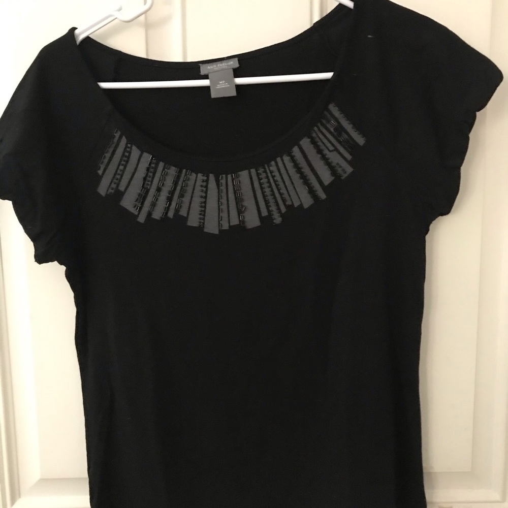 Ann Taylor Petites Black Short Sleeve Top Size MP